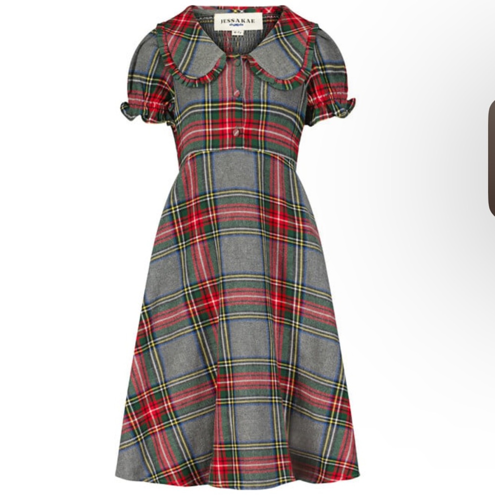 Girls Heidi Plaid Large Peter Pan Collar Dress, Green Sz 8-9